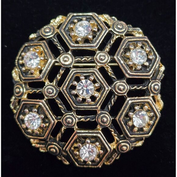 Vintage Goldtone Geometric Crystal Brooch - Picture 1 of 4